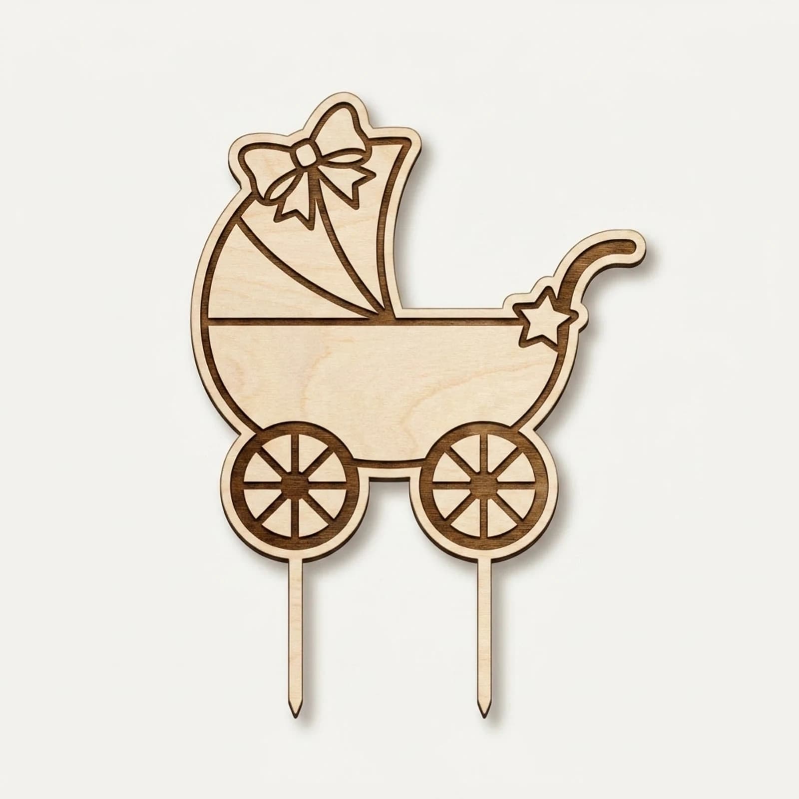 Ξύλινο Cake Topper Καρότσι Μωρού